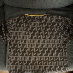 Fendi FF Logo Tight-Knit Crewneck Short Sleeve Pullover t shirt Brown