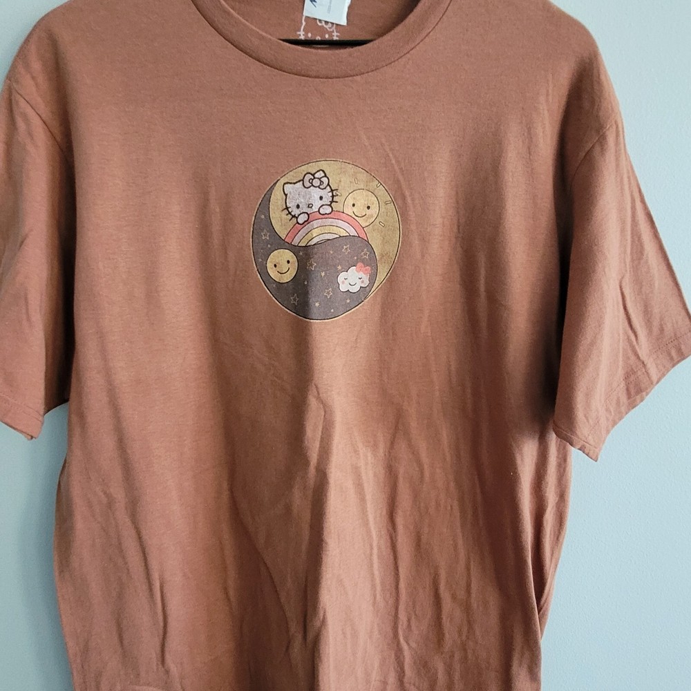 Hello Kitty Graphic Brown Mens Large T-Shirt Rainbow Dream Big New