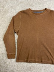 Members Mark T-Shirt Mens Large Ribbed V-Notch Thermal Waffle Knit Brown