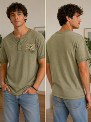 Canyon River Blues Vintage Men’s XL Olive Green Henley Shirt Cotton Tee