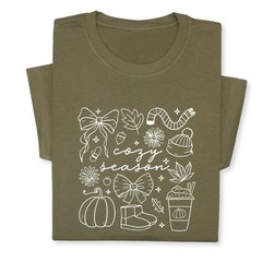 Cozy Season Fall Doodle T-Shirt, Pumpkin Coffee Autumn Graphic Tee