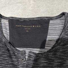 John Varvatos Henley Shirt Sz XL Black Heathered Gray Short Sleeve