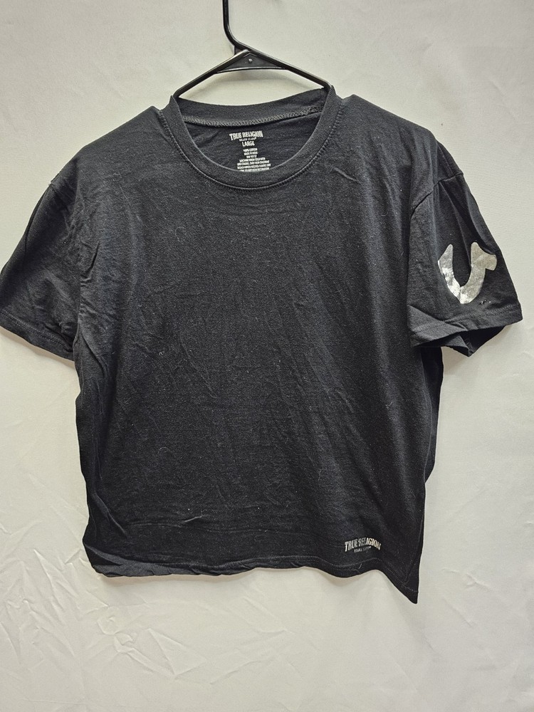 True Religion Metallic Logo Black S/S 100% Cotton T-Shirts Large Y2K