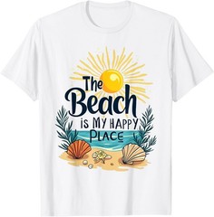 Beach Shirt Women The Beach is My Happy Place Casual Summer T-Shirt