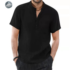 Men’s Cotton Linen Short Sleeve Casual Shirt Breathable Summer T-shirt Tee Gift