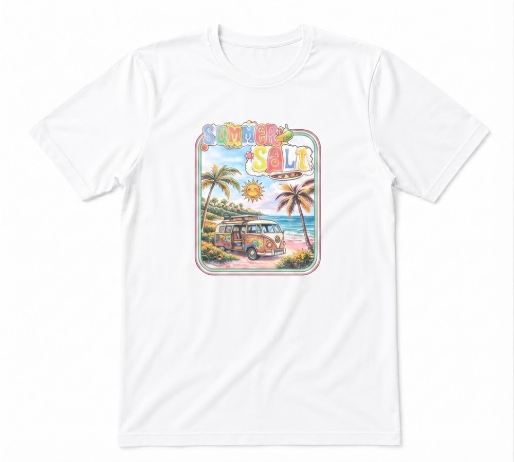 Sun Sea Salt Coastal Vacation Beach Summer Graphic Tee White T-shirt