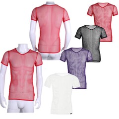 US Mens Mesh Sheer See Through Fishnet T-Shirt Casual Sexy Lingerie Top Clubwear