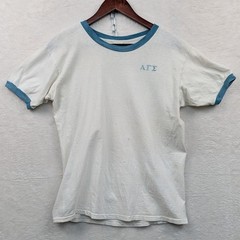 VTG Hanesport T-Shirt Men’s M Cream Teal Ringer Paper Thin Alpha Gamma Sigma 60s