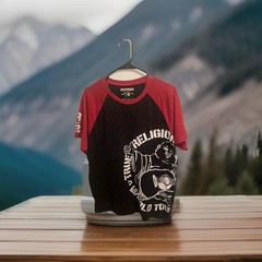 TRUE RELIGION Black Red PART BUDDHA Short Sleeve Designer Raglan T-shirt XL