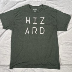 Custom White Glitter Wizard On Green T Shirt, Size Large