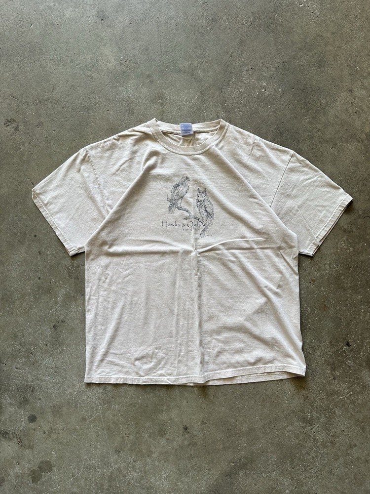 Vintage 2000s Eagle Owl Nature Animals Outdoors Graphic T Shirt Beige Size XL￼