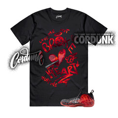 Foamposite One Stranger Black Bright Crimson Stormy Air T Shirt Match BROKEN