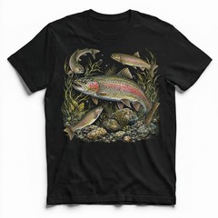 Vintage Rainbow Trout Fishing Fly Fisher Outdoor T-Shirt Nature Lover Tee