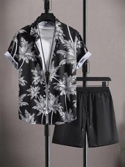 Men Summer Outfit 2-piece Set Short Sleeve T-shirt and Shorts Sweatsuit Set