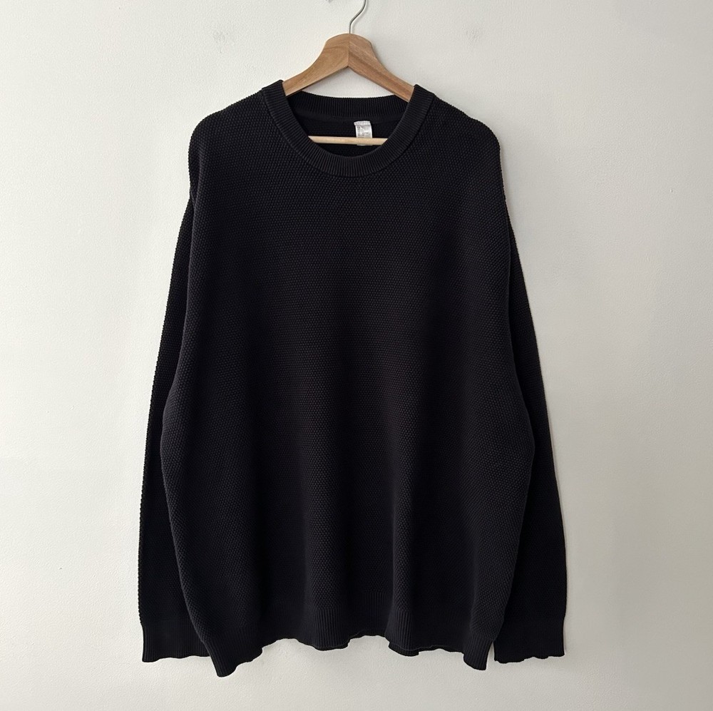 Baggy Oversized Faded Thermal Long Sleeve Shirt Waffle Knit Grunge Black Mens XL