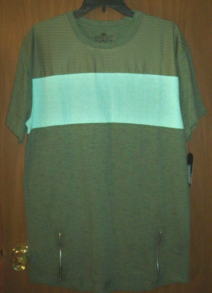 New Men’s Straight Faded Zipper Accents T-Shirt, Large, Olive Green