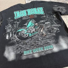 VTG Iron Horse Saloon T Shirt Sz 2XL Faded Black Bike Week 2009 Huge Graphic