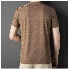 New Men’s Jacquard T-Shirt Casual Short Sleeve Round Neck Breathable Fashion TOP