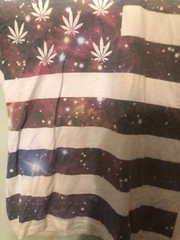 SPENCERS GALAXY MARIJUANA POT LEAF AMERICAN FLAG T-SHIRT Medium Shirt