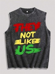 Men Wash Sleeveless Black Tank Top They Not Like Us Color Letter Print