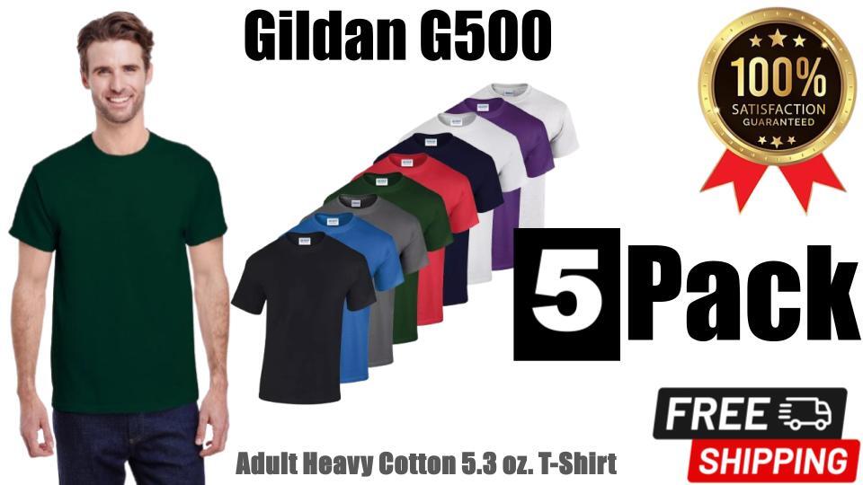 5 PACK Gildan Mens T-Shirt Heavy Cotton Plain Short Sleeve Tee Top Multi Colors