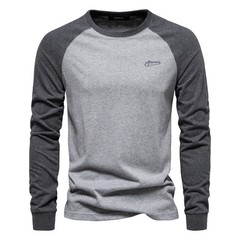 Men’s T-shirts 100% Cotton Long Sleeve O-neck Pactwork Casual T Shirt