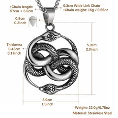 Goth Punk Jewelry Men’s Stainless Steel Animal Snake Pendant Necklace 22+2Inc…