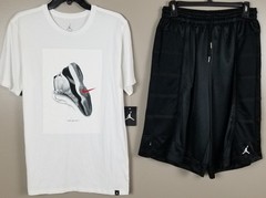 JORDAN XI RETRO 11 CONCORD OUTFIT SHIRT + SHORTS SET WHITE BLACK (SIZE MEDIUM)