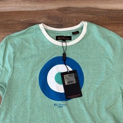 Ben Sherman Target Logo T-Shirt Mens M Absinthe Green Cotton Blend Ringer Tee