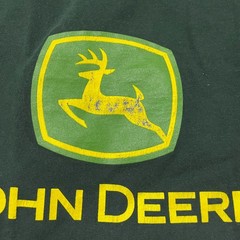 John Deere Logo T-Shirt L Deer Pine Green 100% Cotton Farmer Mens Short Sleeve