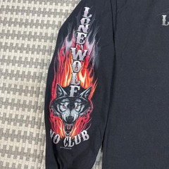 Hot Leathers Lone Wolf No Club Biker Long Sleeve Shirt with Flames Sz XL
