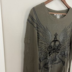 Carbon Men’s XL Y2K Winged Up Long-Sleeve Thermal Shirt Green Grunge Skater Punk