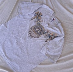 Fruit of the Loom Graphic Print Tee Gray XL V-Neck Short Sleeve Cotton Preshrunk