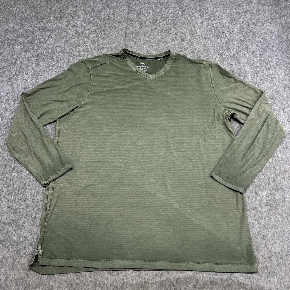 Tommy Bahama Shirt Mens 2XLT Green Long Sleeve V Neck Stretch Tee Big & Tall