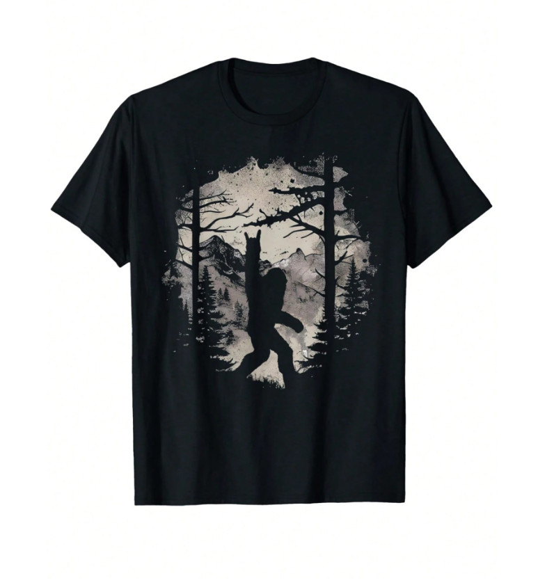Bigfoot loves a rock roll casual black T-shirt made of 100% cotton US
