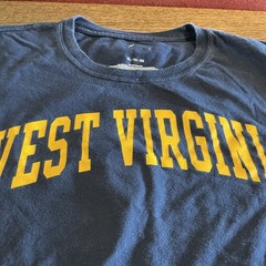 West Virginia University Adult T-Shirt Distressed Primary Logo, Navy, S-5XL