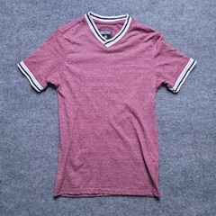 Massive T-Shirt Small Maroon Heathered V-Neck Contrast Trim Short Sleeve Tee