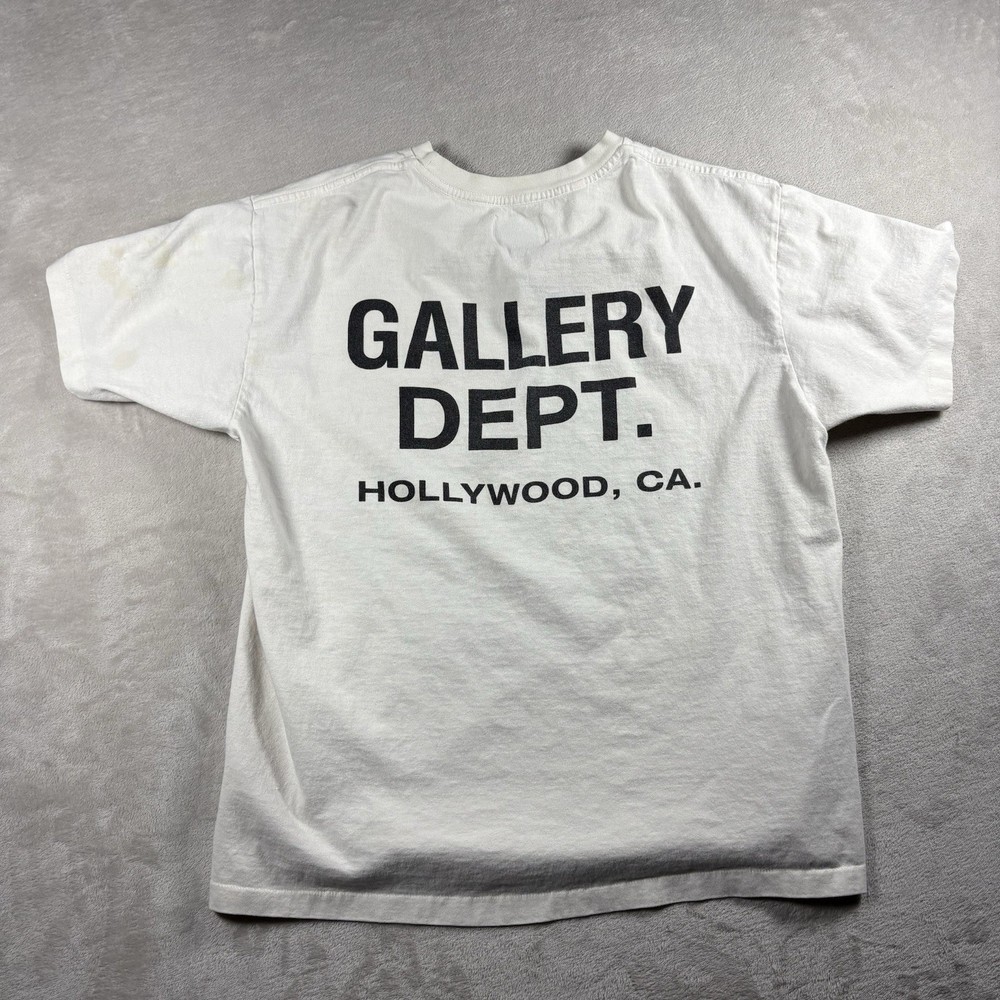 Gallery Dept Shirt Men’s S Beige Hollywood CA Double Sided Logo Streetwear #6A
