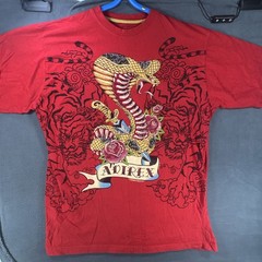 Y2K Avirex T Shirt Mens Large Snake/Rose W/rhinestone Red