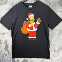 The Simpsons Homer Santa Claus Duff Beer Christmas T-Shirt Black Unisex Medium