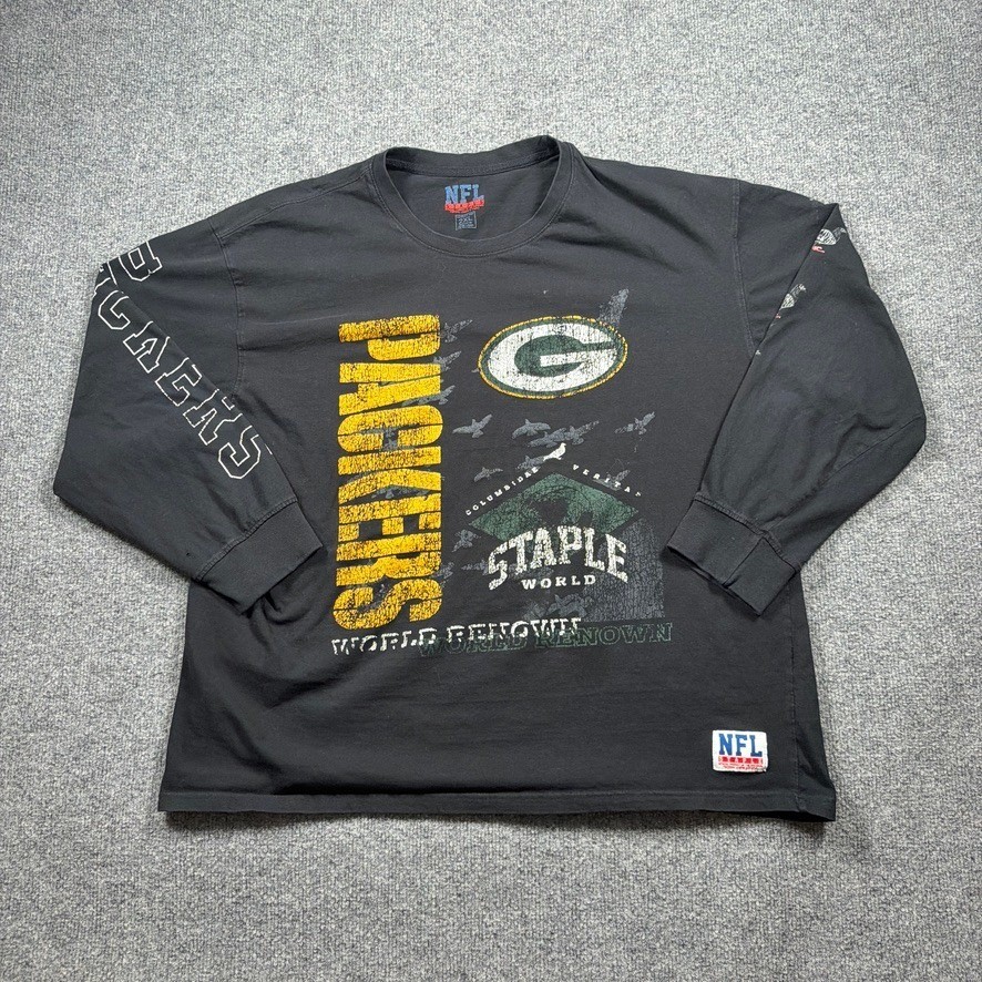 Staple NFL Green Bay Packers Shirt Mens 2XL Black Long Sleeve Streetwear USA