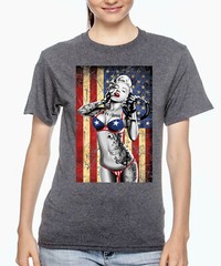 Sexy Flag Tat Girl & US Flag American Patriot Founding Fathers Freedom Tee