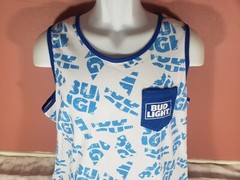 Bud Light Beer White Blue AOP Muscle Tank Top Shirt Chest Pocket Mens XL NWOT