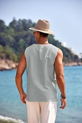 COOFANDY Men’s Cotton Linen Tank Top Shirts Casual Sleeveless Lace Up Beach M