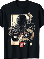 Dark Octopus Japanese Art Graphic T-Shirt Retro Ocean Streetwear Casual Tee