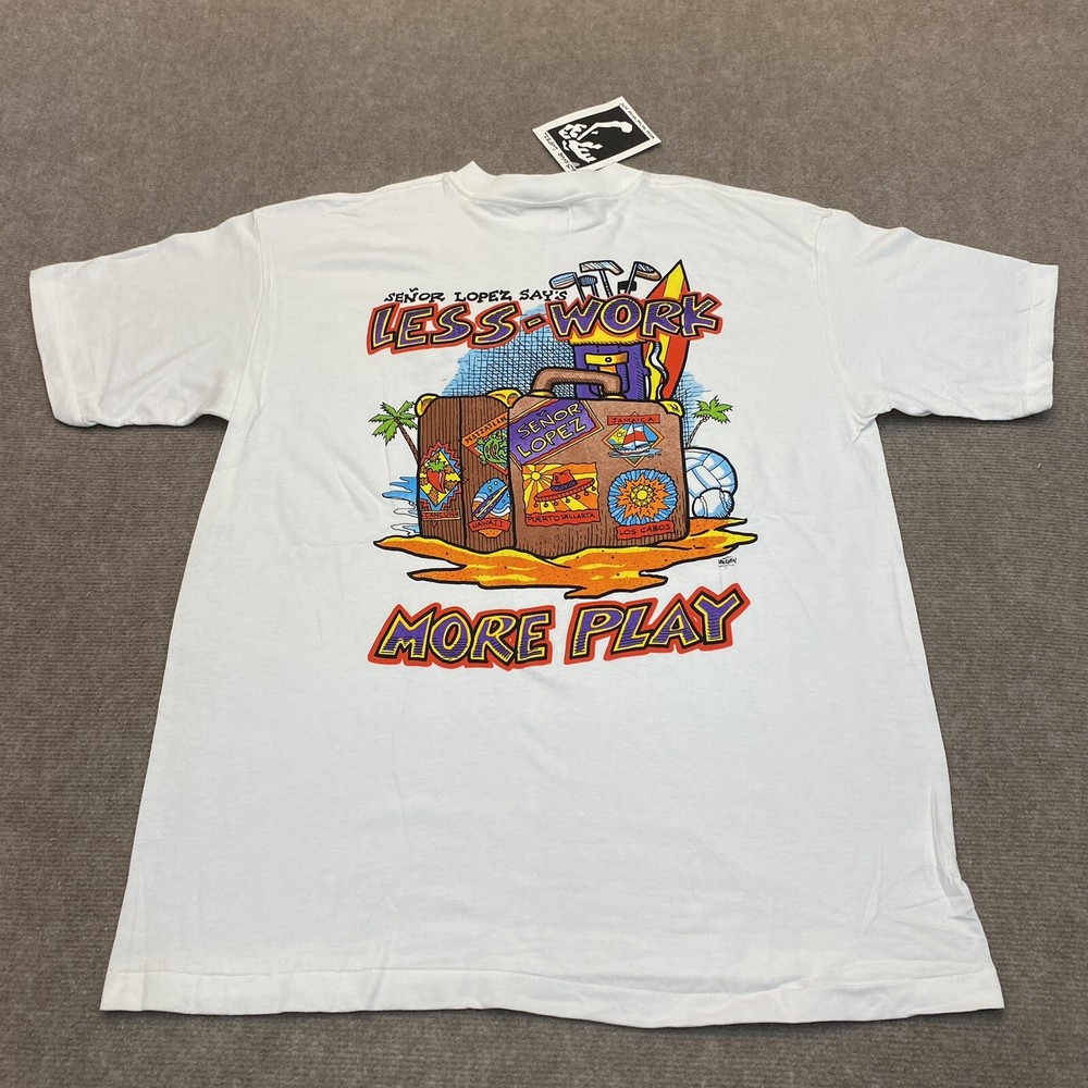 Senor Lopez Shirt Mens XL White Single Stich Travel Deadstock vtg 90s y2k