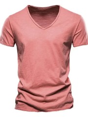 Men’s 100% Cotton V-Neck Short Sleeve T-Shirt Thin Casual Tee S-5XL