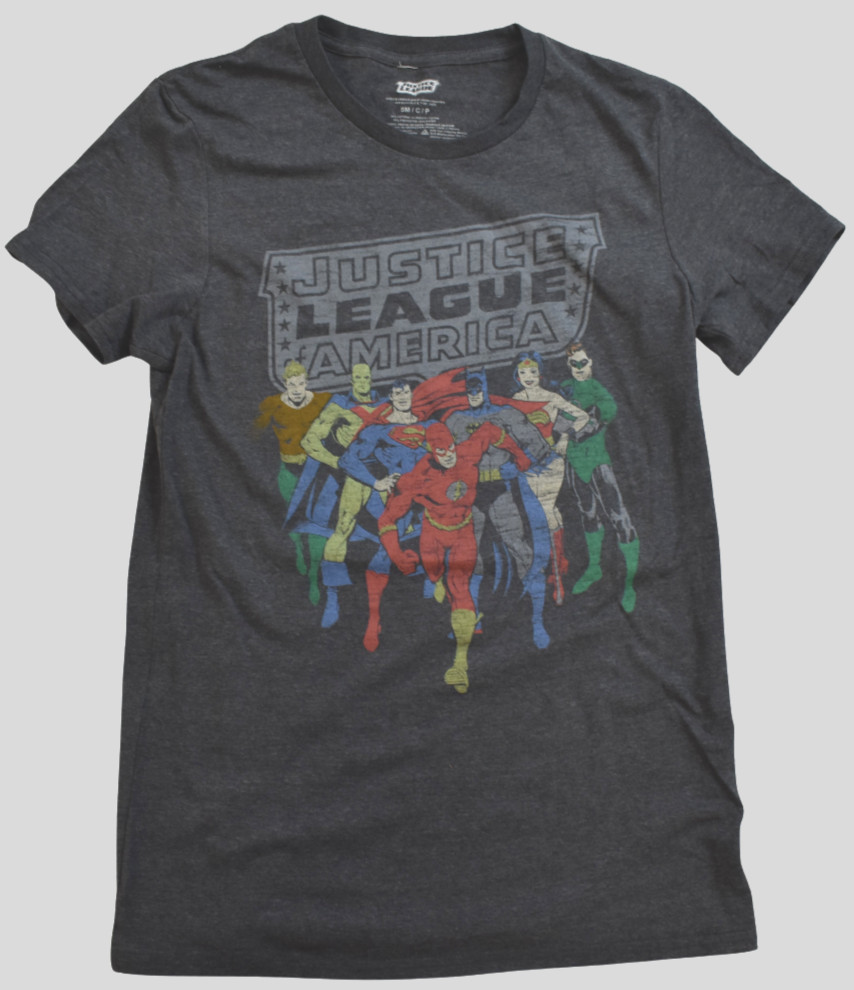 DC Comics Justice League Of America Mens Retro Distressed Print Shirt New Small