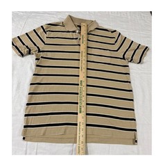 JOHN ASHFORD’S BUTTON/COLLAR/POCKET UNISEX POLO TAN/BLACK SHIRT SIZE ADULT S