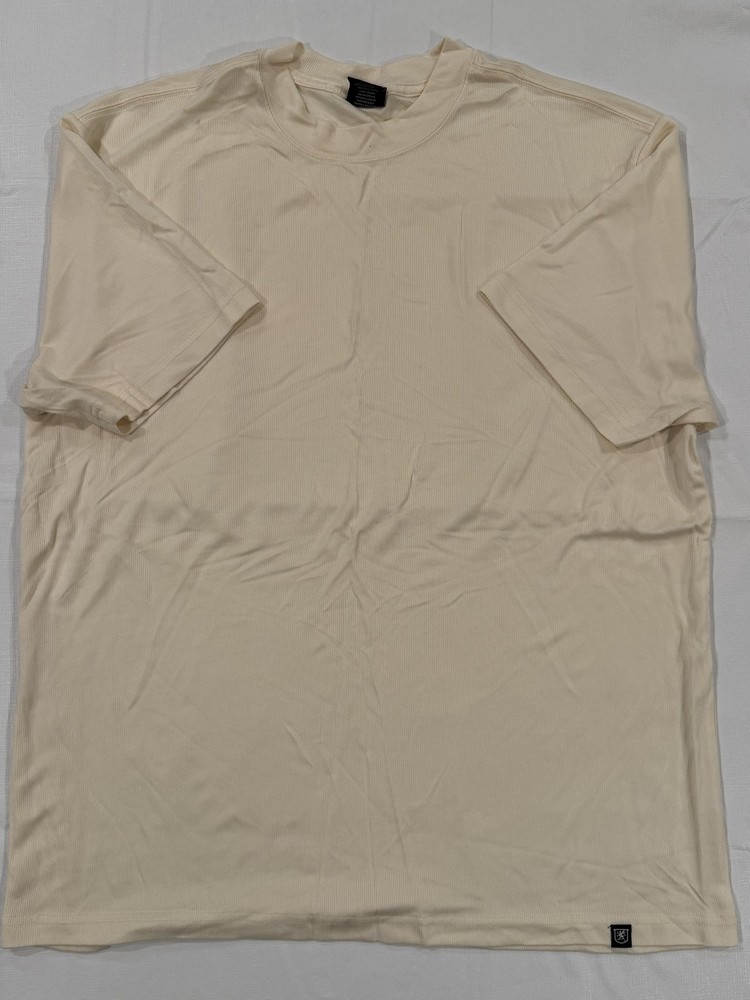 Stacy Adams Shirt Mens 2XL Cream Beige Ribbed Knit Short Sleeve Crewneck Casual